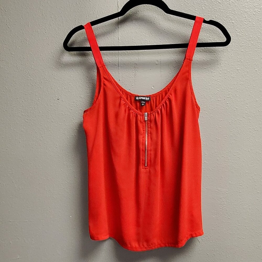 Express Tank Top Womens Medium Red Zip Front Sleeveless Blouse Cami Shirt Summer